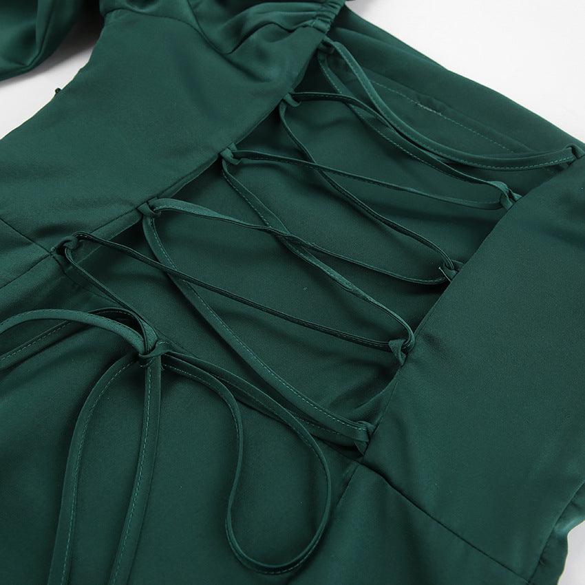 Square collar puffy sleeve cocktail dress 753485229390