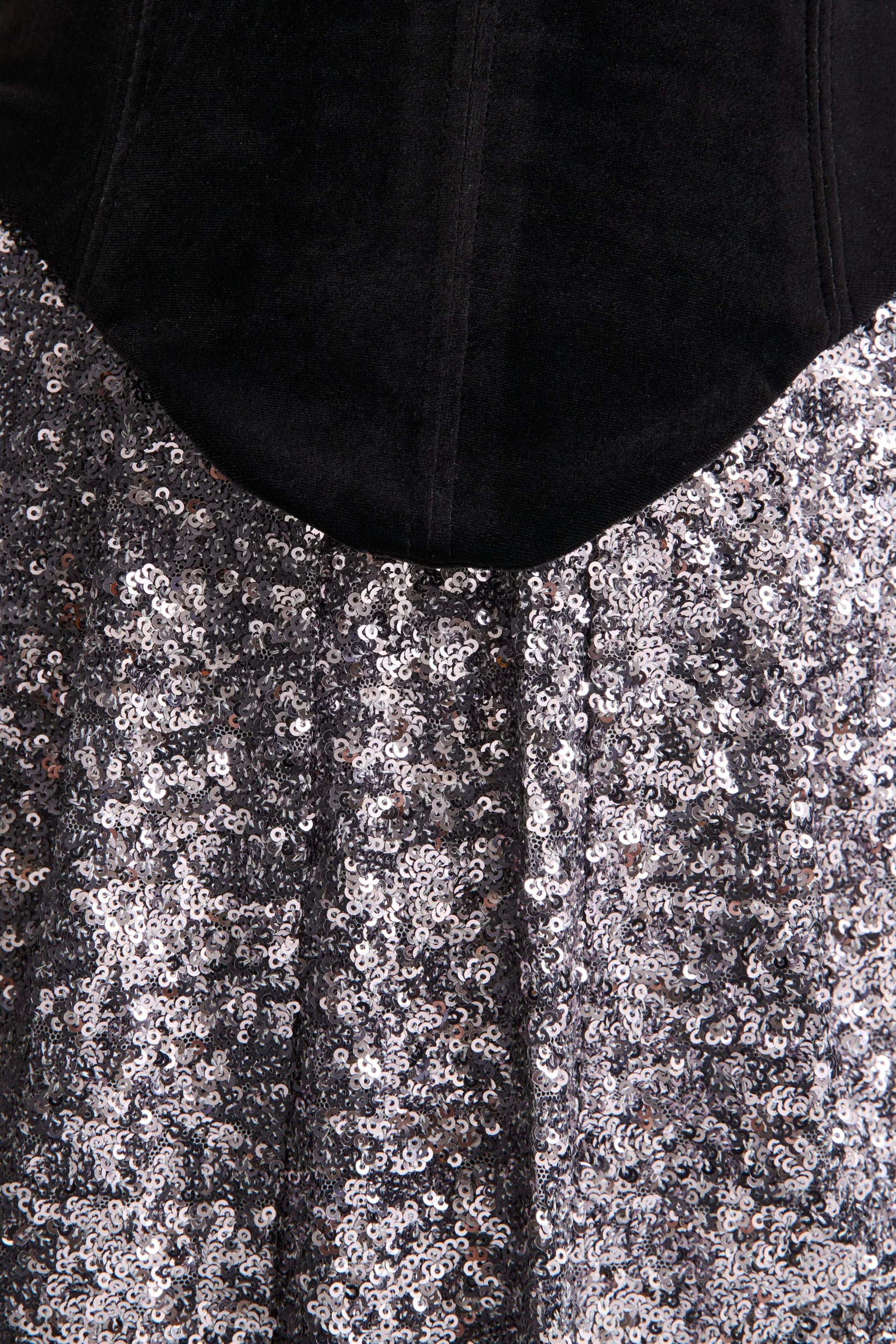 Aeris | Black Velvet And Silver Sequin Plunge-Neck Maxi Dress