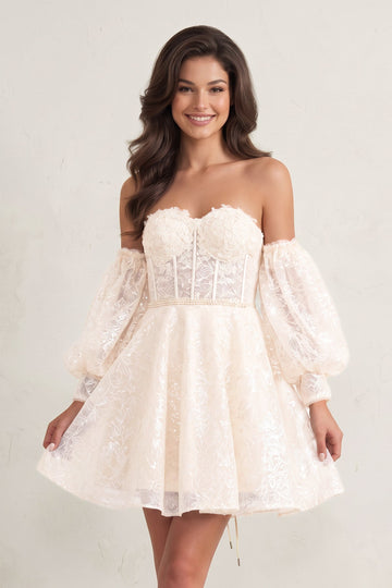 A Line Sweetheart Corset Homecoming Dress with Sleeves