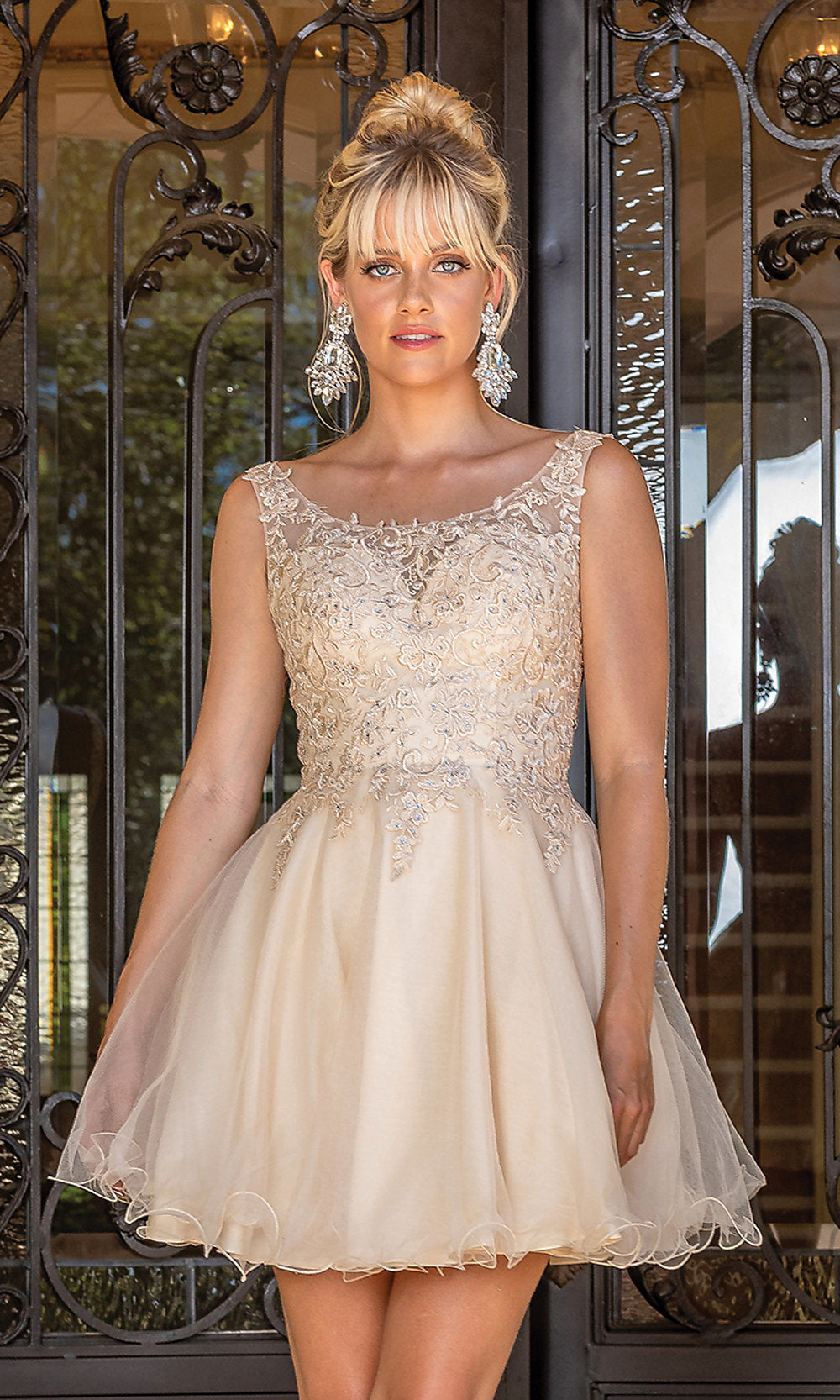 A-Line Short Prom Dress 3304 with Sheer Bodice