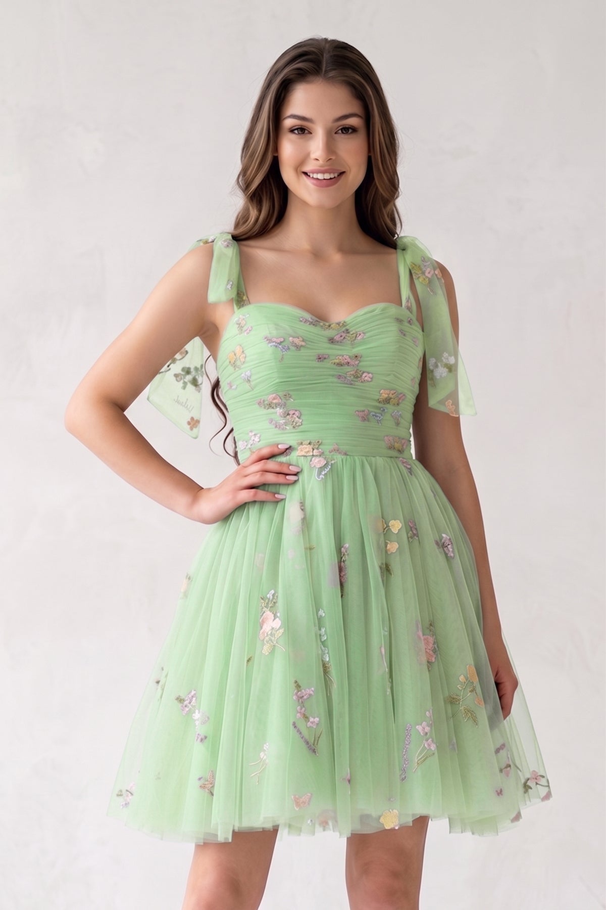 A Line Sweetheart Tulle Floral Short Homecoming Dress