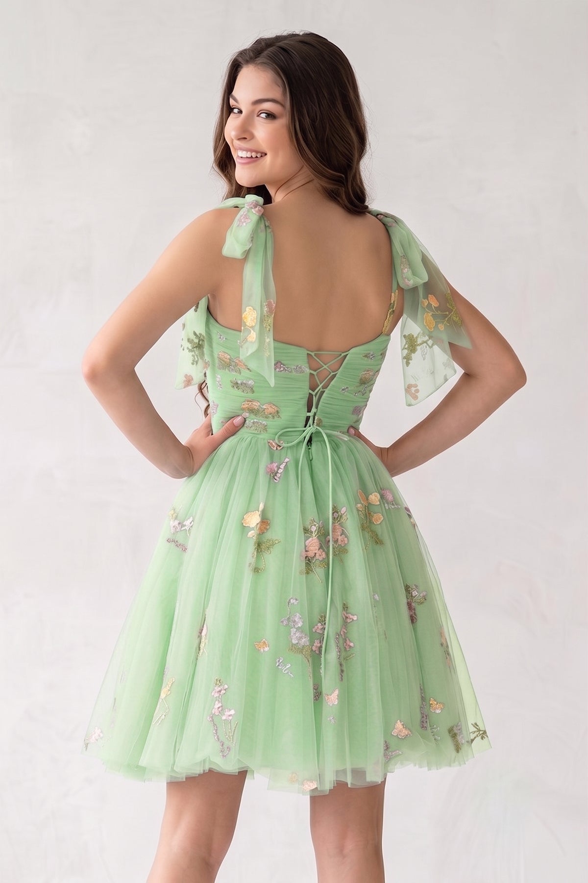 A Line Sweetheart Tulle Floral Short Homecoming Dress