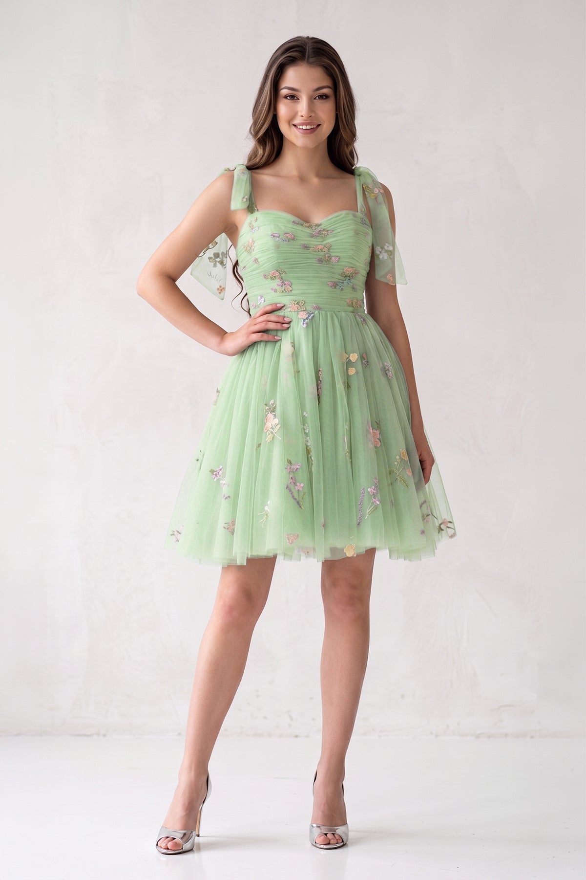 A Line Sweetheart Tulle Floral Short Homecoming Dress