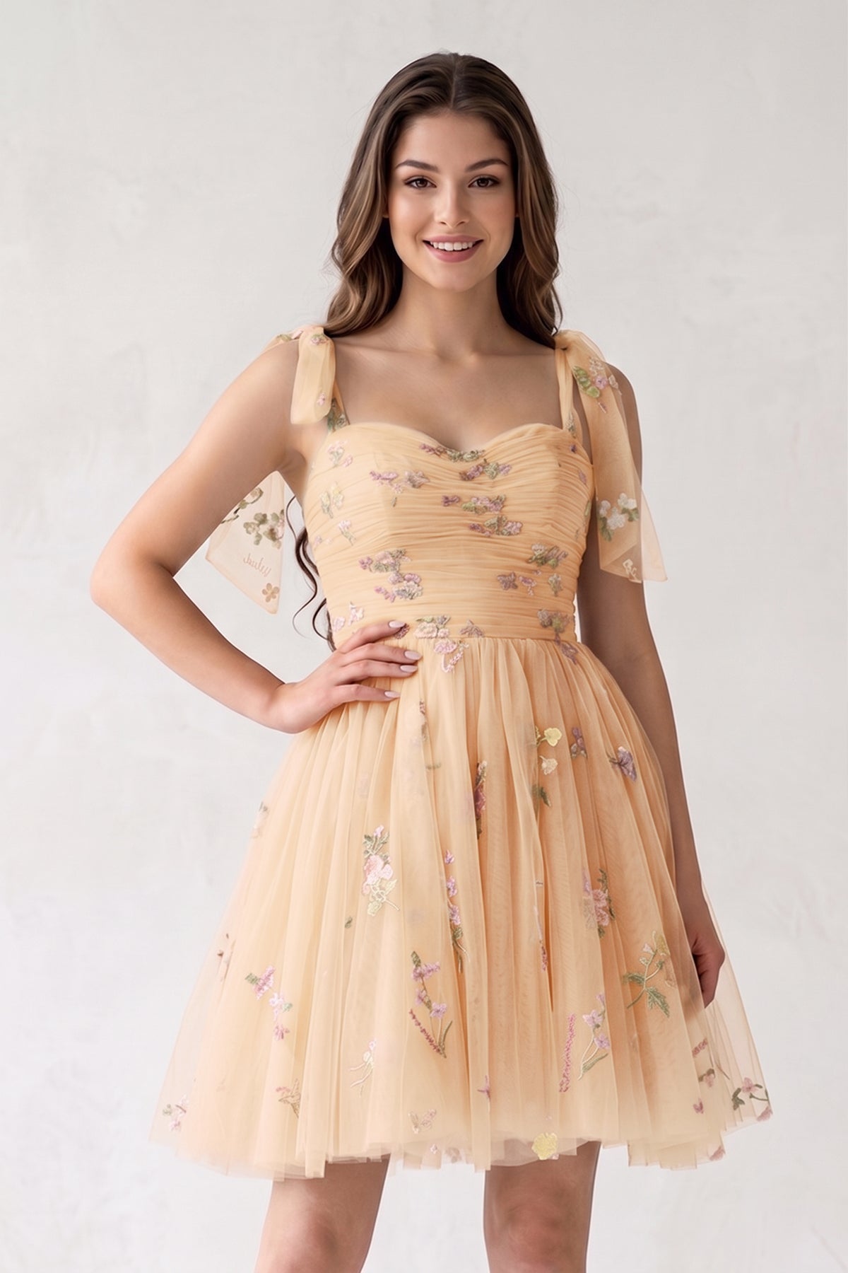 A Line Sweetheart Tulle Floral Short Homecoming Dress