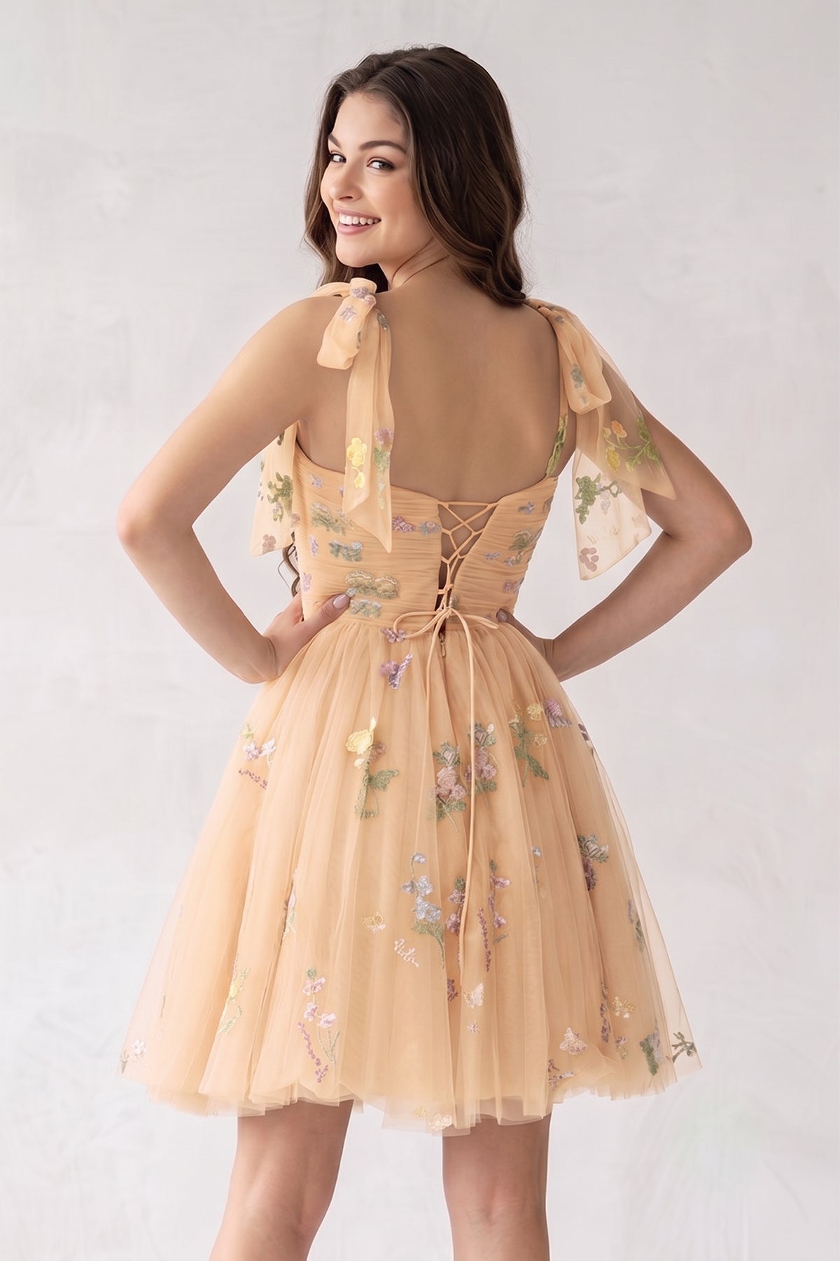 A Line Sweetheart Tulle Floral Short Homecoming Dress