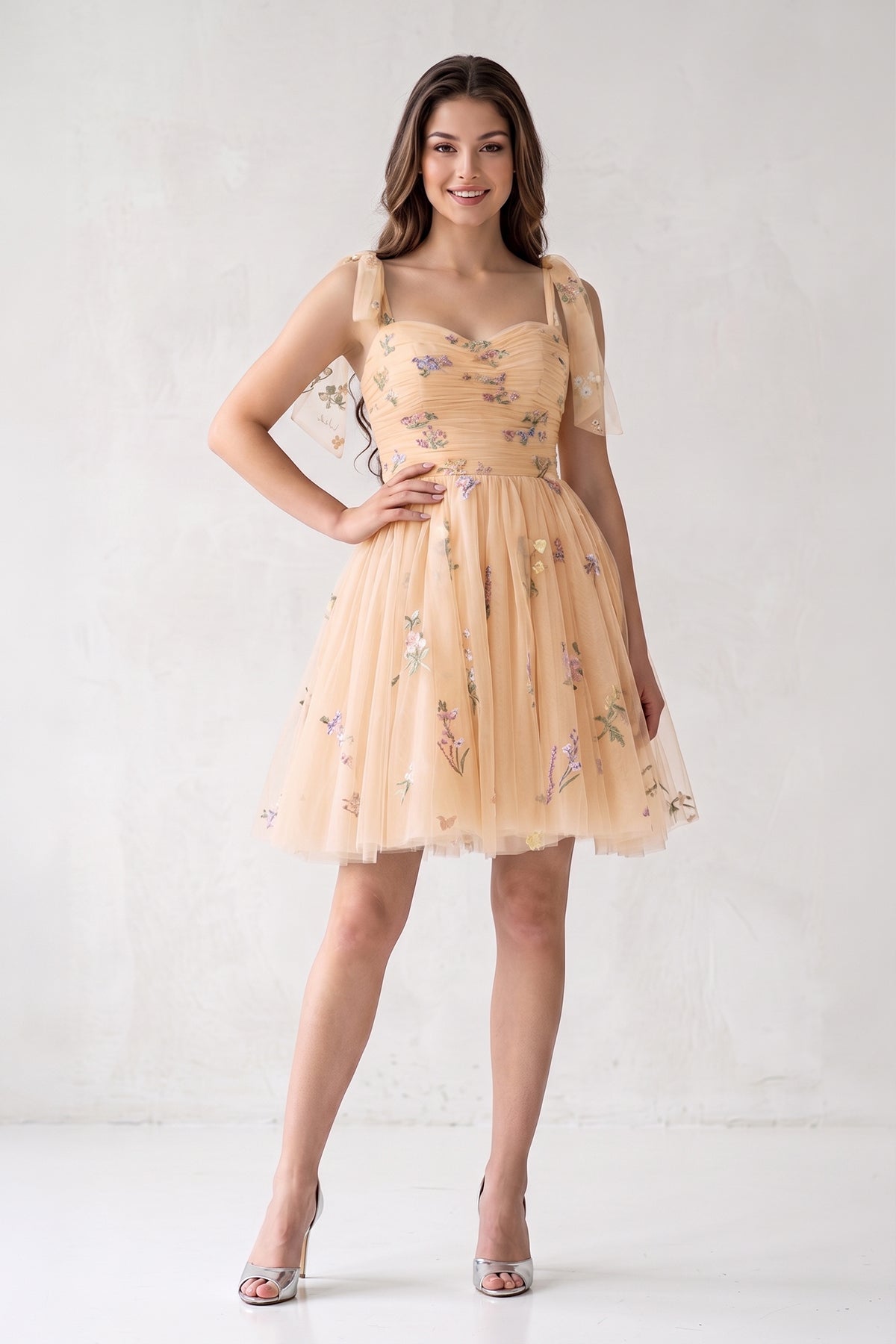 A Line Sweetheart Tulle Floral Short Homecoming Dress