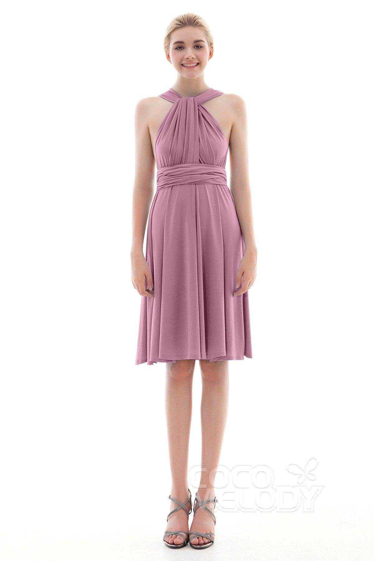 Sheath Knee Length Knitted Fabric Bridesmaid Dress COEK16002