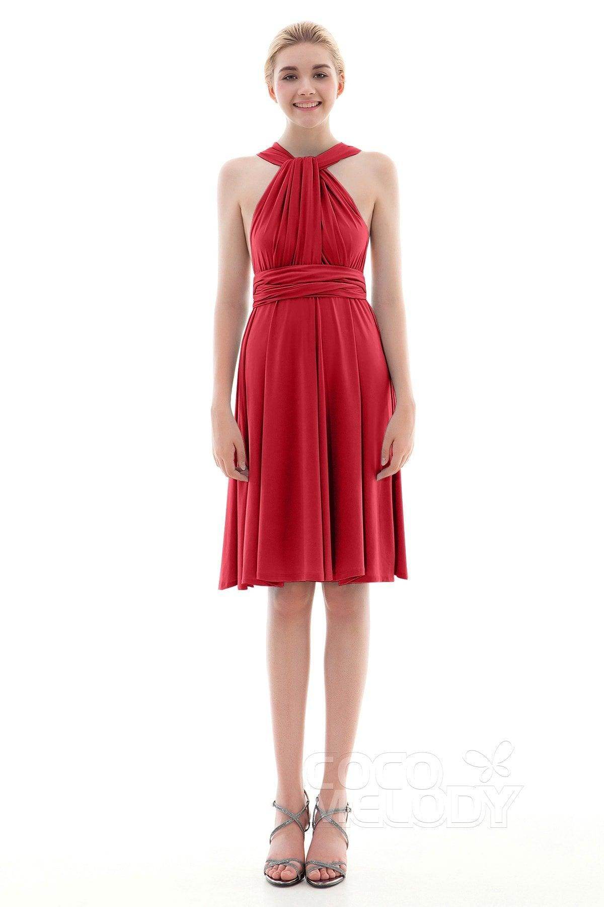 Sheath Knee Length Knitted Fabric Bridesmaid Dress COEK16002