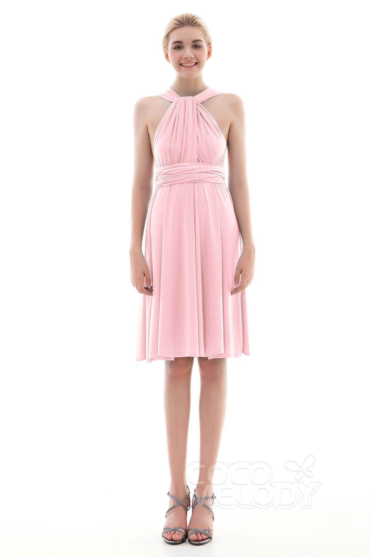 Sheath Knee Length Knitted Fabric Bridesmaid Dress COEK16002