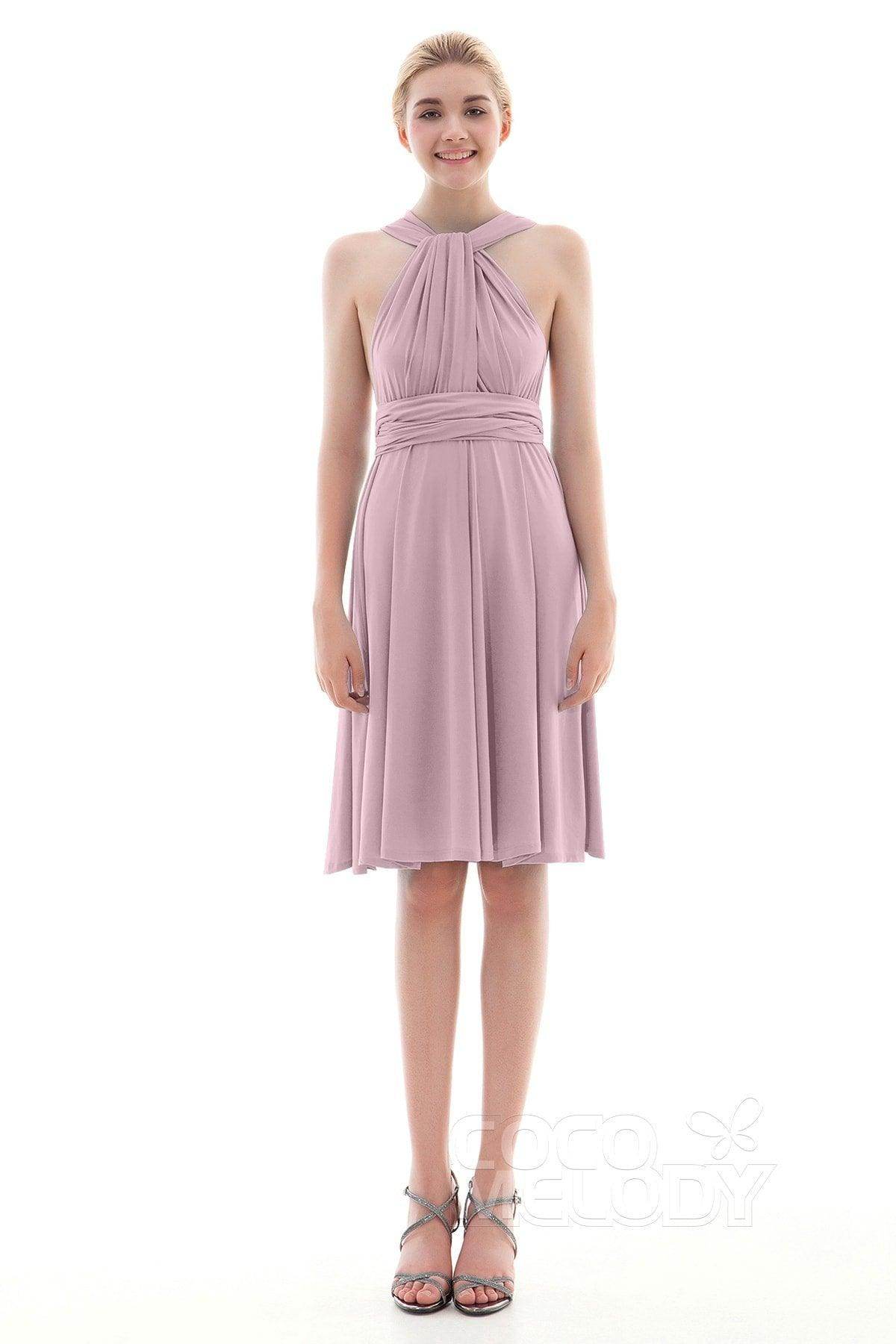 Sheath Knee Length Knitted Fabric Bridesmaid Dress COEK16002
