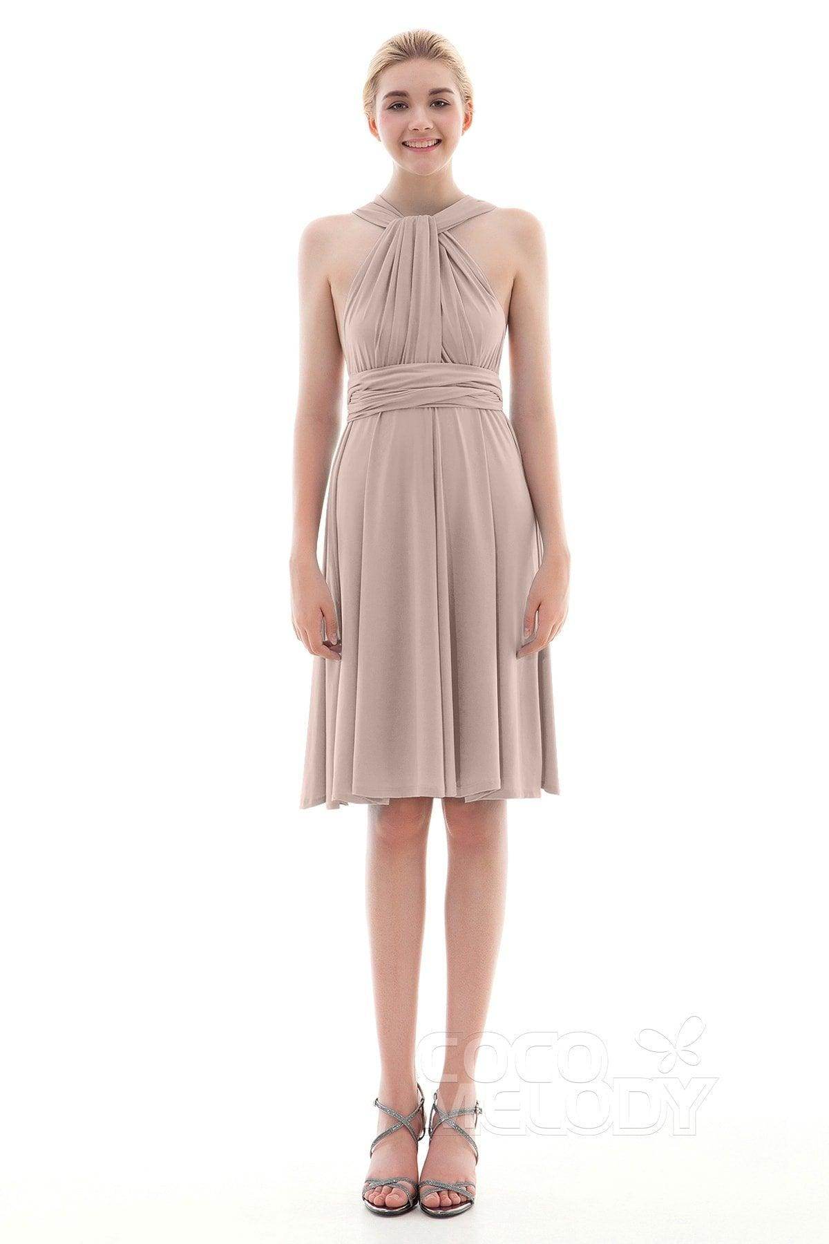 Sheath Knee Length Knitted Fabric Bridesmaid Dress COEK16002