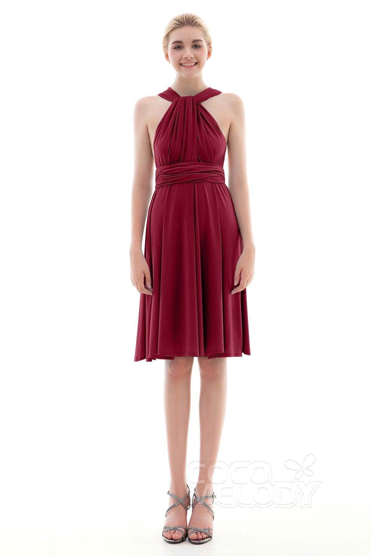 Sheath Knee Length Knitted Fabric Bridesmaid Dress COEK16002