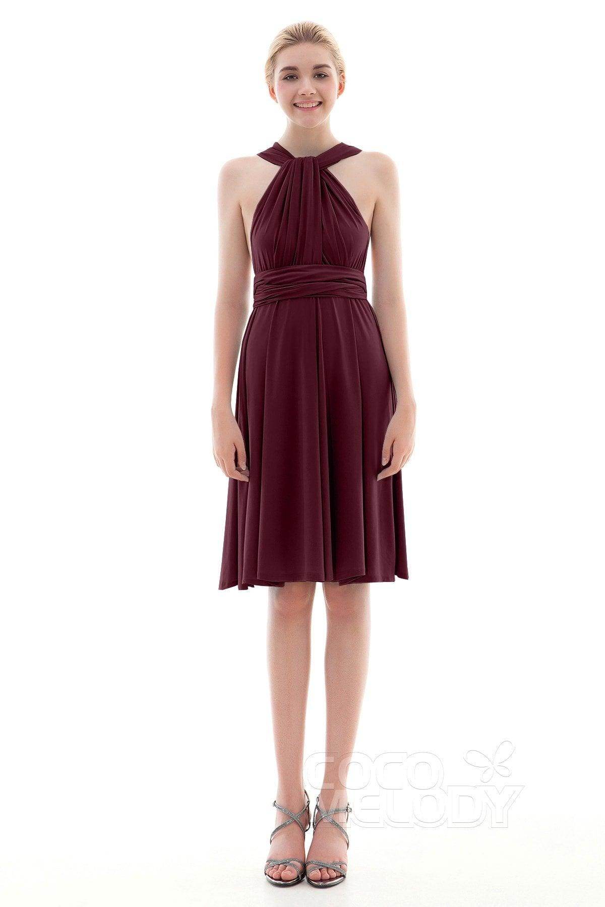 Sheath Knee Length Knitted Fabric Bridesmaid Dress COEK16002