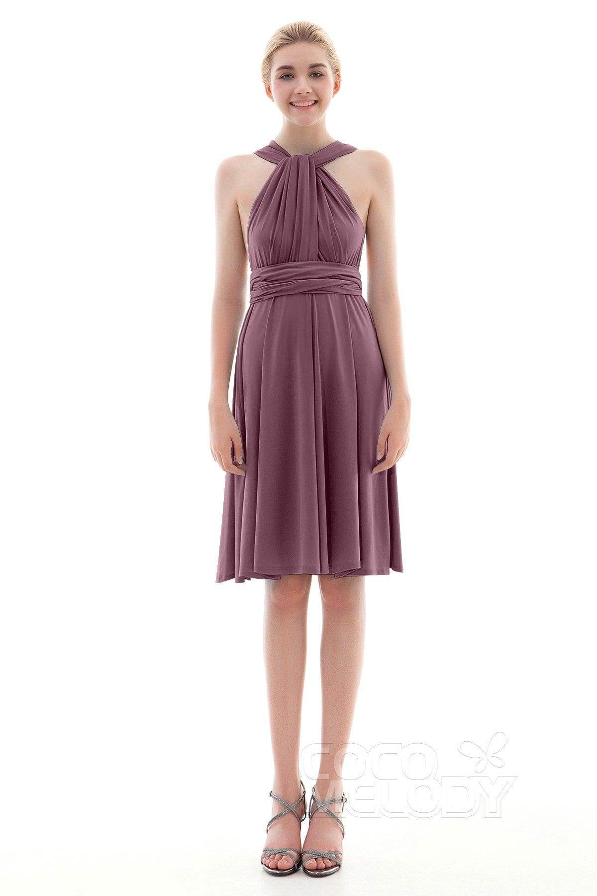 Sheath Knee Length Knitted Fabric Bridesmaid Dress COEK16002