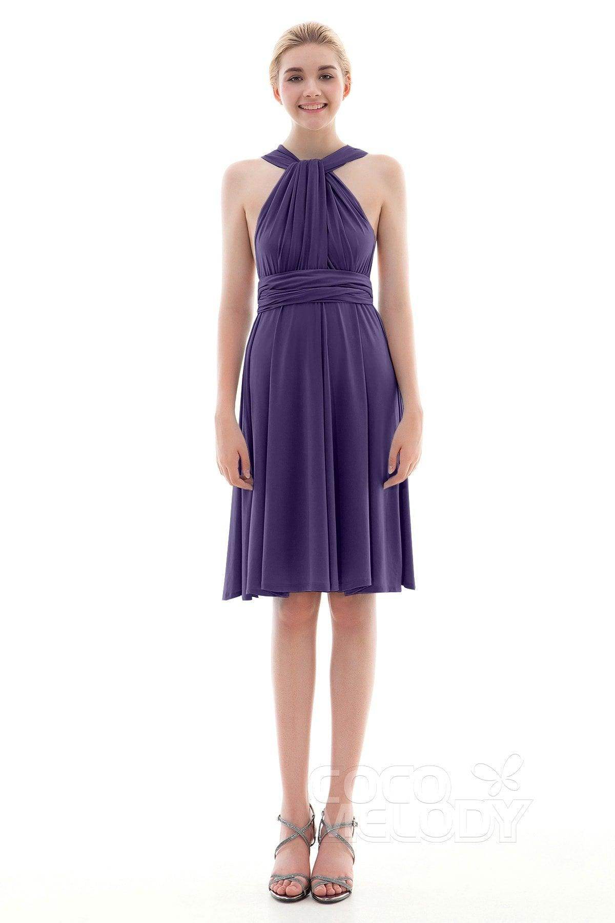 Sheath Knee Length Knitted Fabric Bridesmaid Dress COEK16002