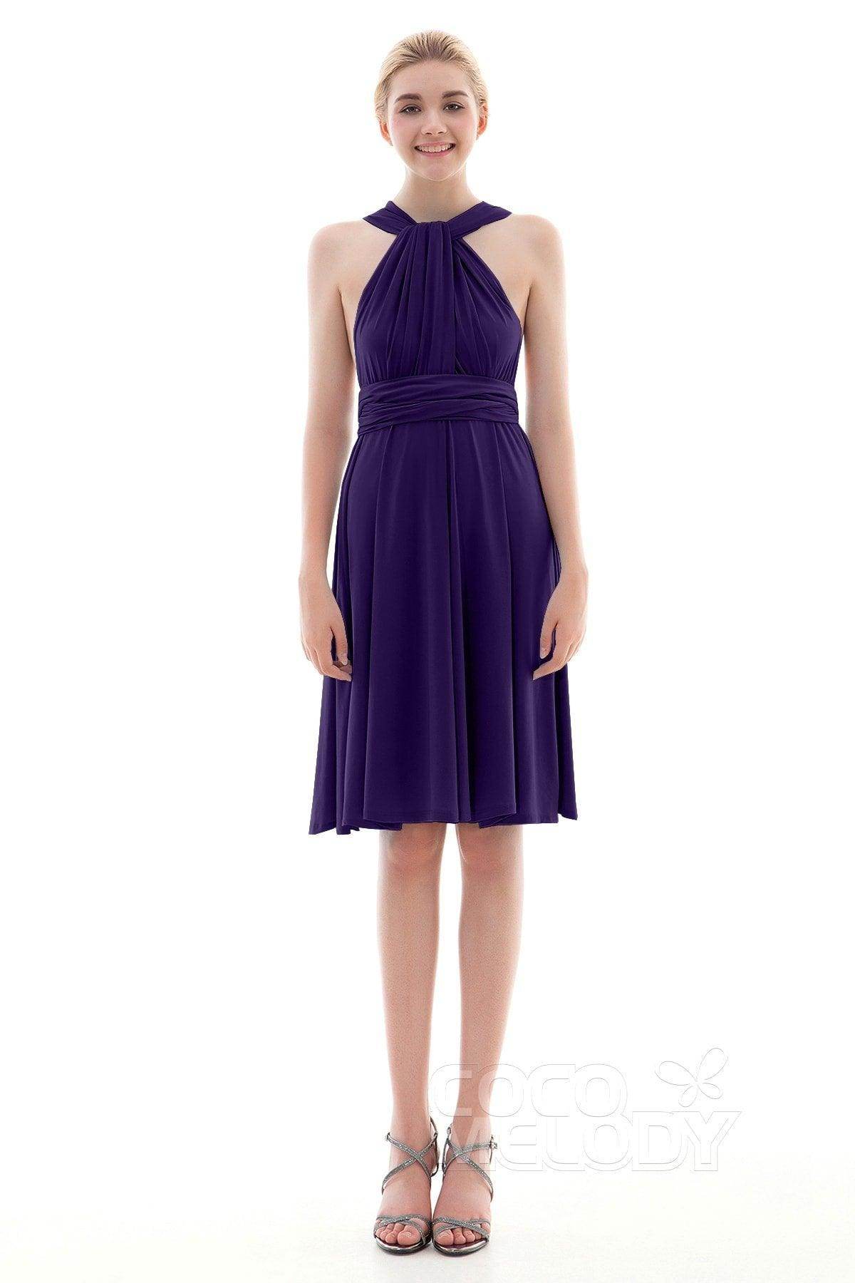 Sheath Knee Length Knitted Fabric Bridesmaid Dress COEK16002