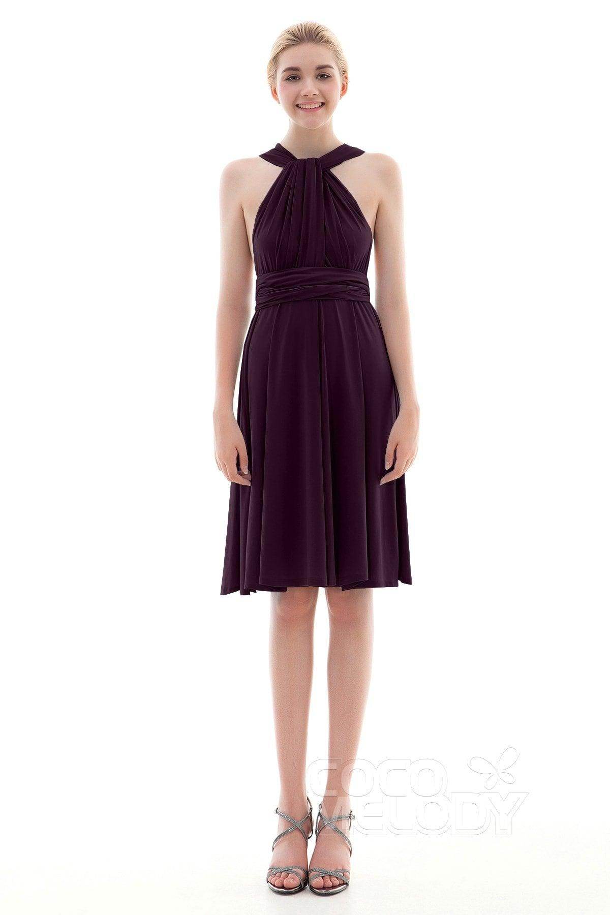 Sheath Knee Length Knitted Fabric Bridesmaid Dress COEK16002