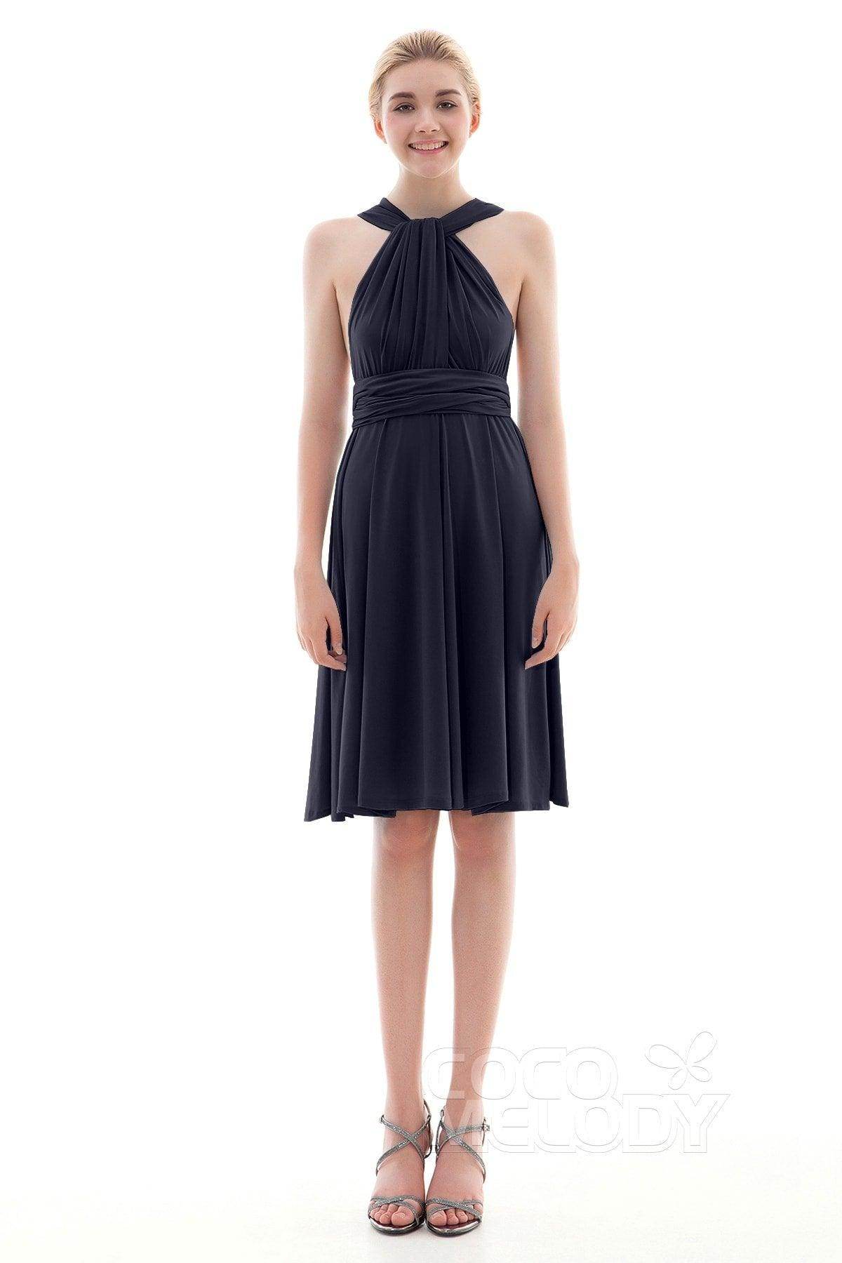 Sheath Knee Length Knitted Fabric Bridesmaid Dress COEK16002