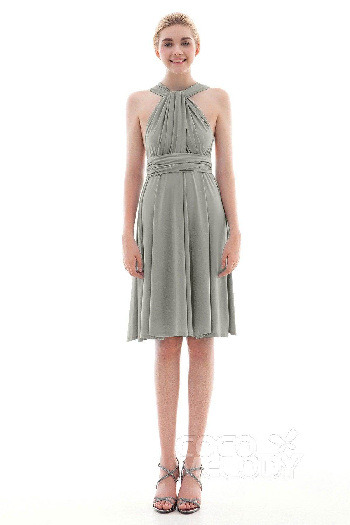 Sheath Knee Length Knitted Fabric Bridesmaid Dress COEK16002