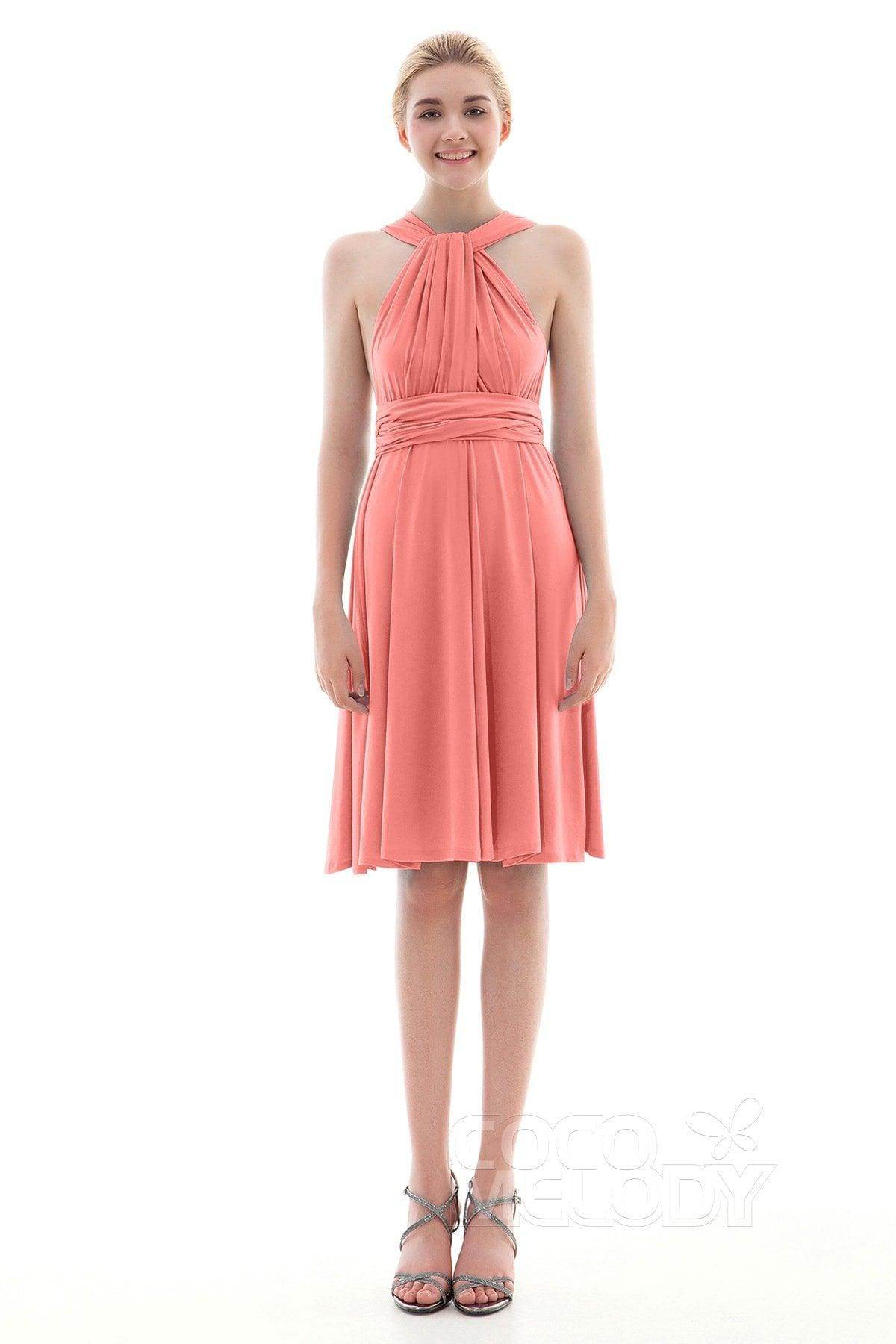 Sheath Knee Length Knitted Fabric Bridesmaid Dress COEK16002