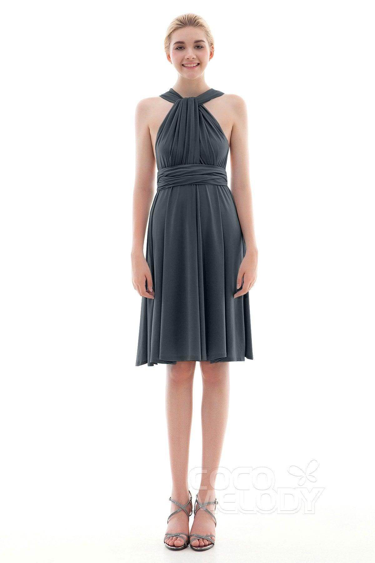 Sheath Knee Length Knitted Fabric Bridesmaid Dress COEK16002