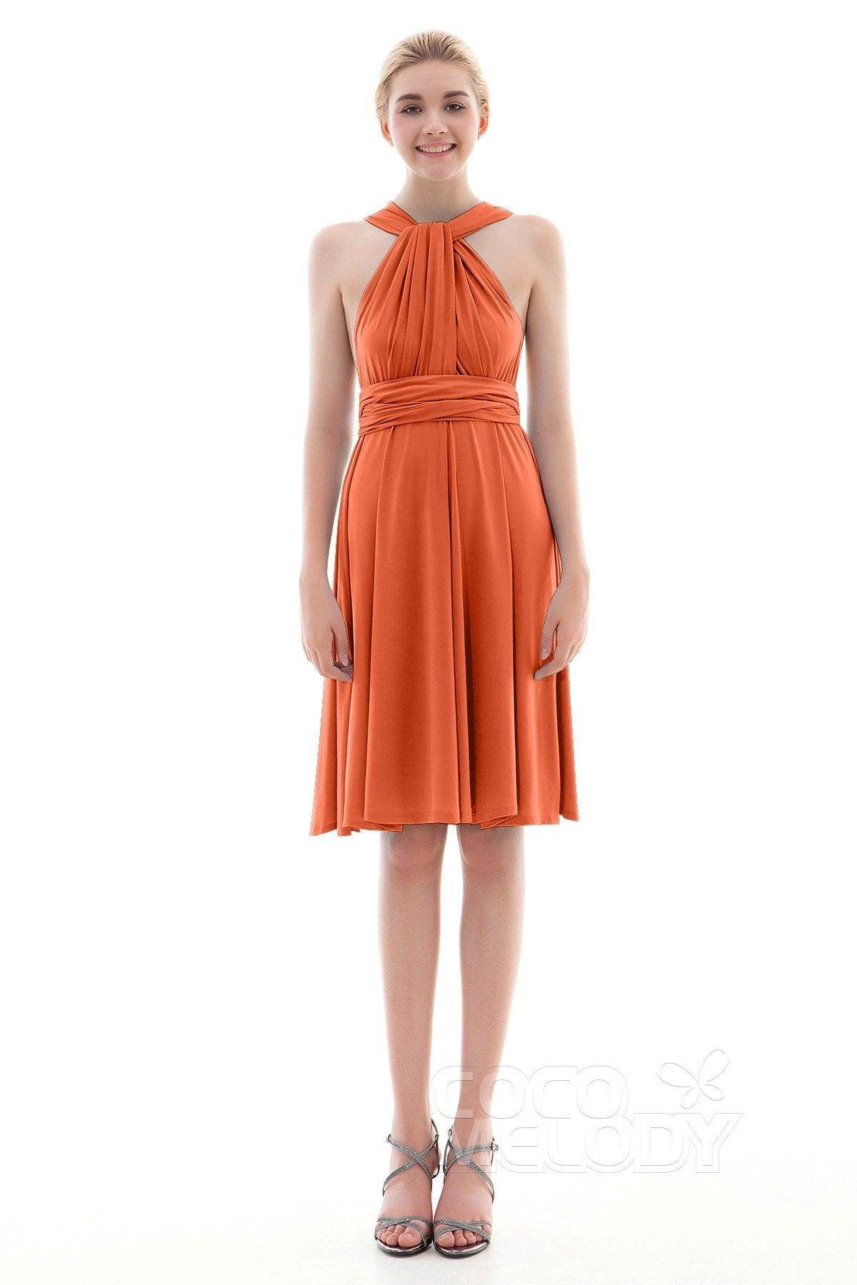 Sheath Knee Length Knitted Fabric Bridesmaid Dress COEK16002