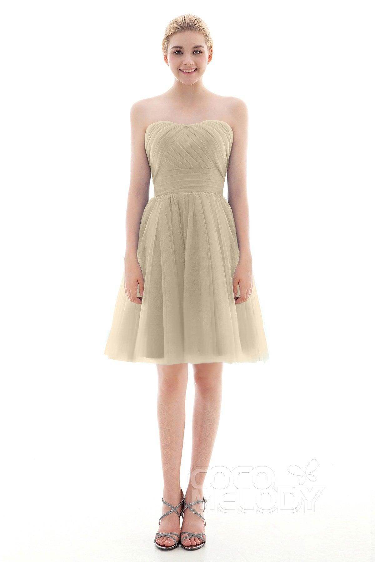 A-Line Short-Mini Tulle Bridesmaid Dress COLM16001