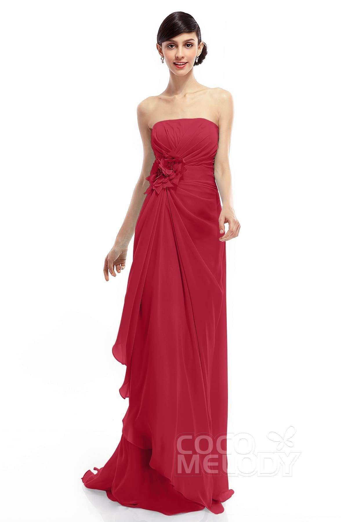 Sheath Sweep Train Chiffon Bridesmaid Dresses COLT1400B