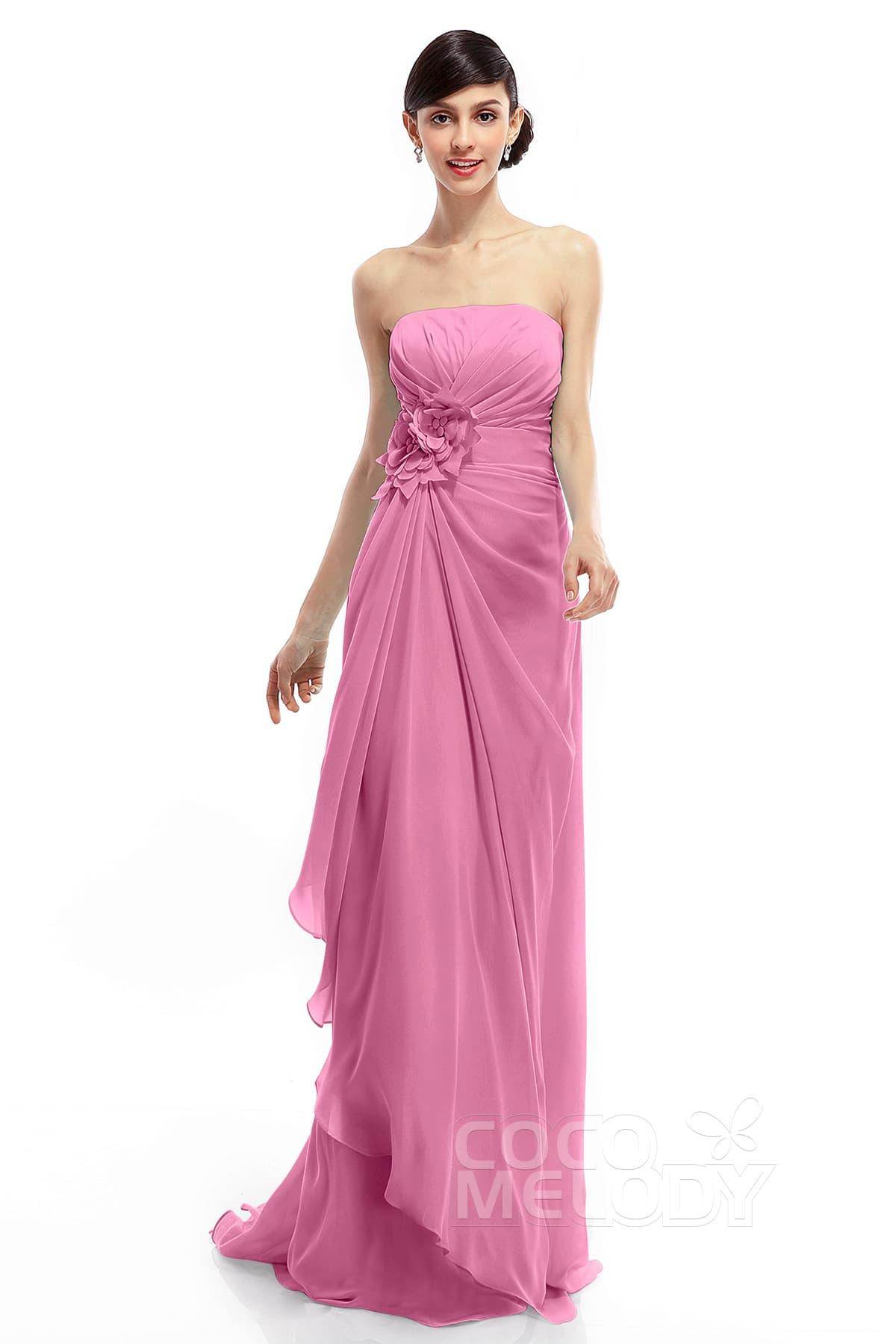 Sheath Sweep Train Chiffon Bridesmaid Dresses COLT1400B