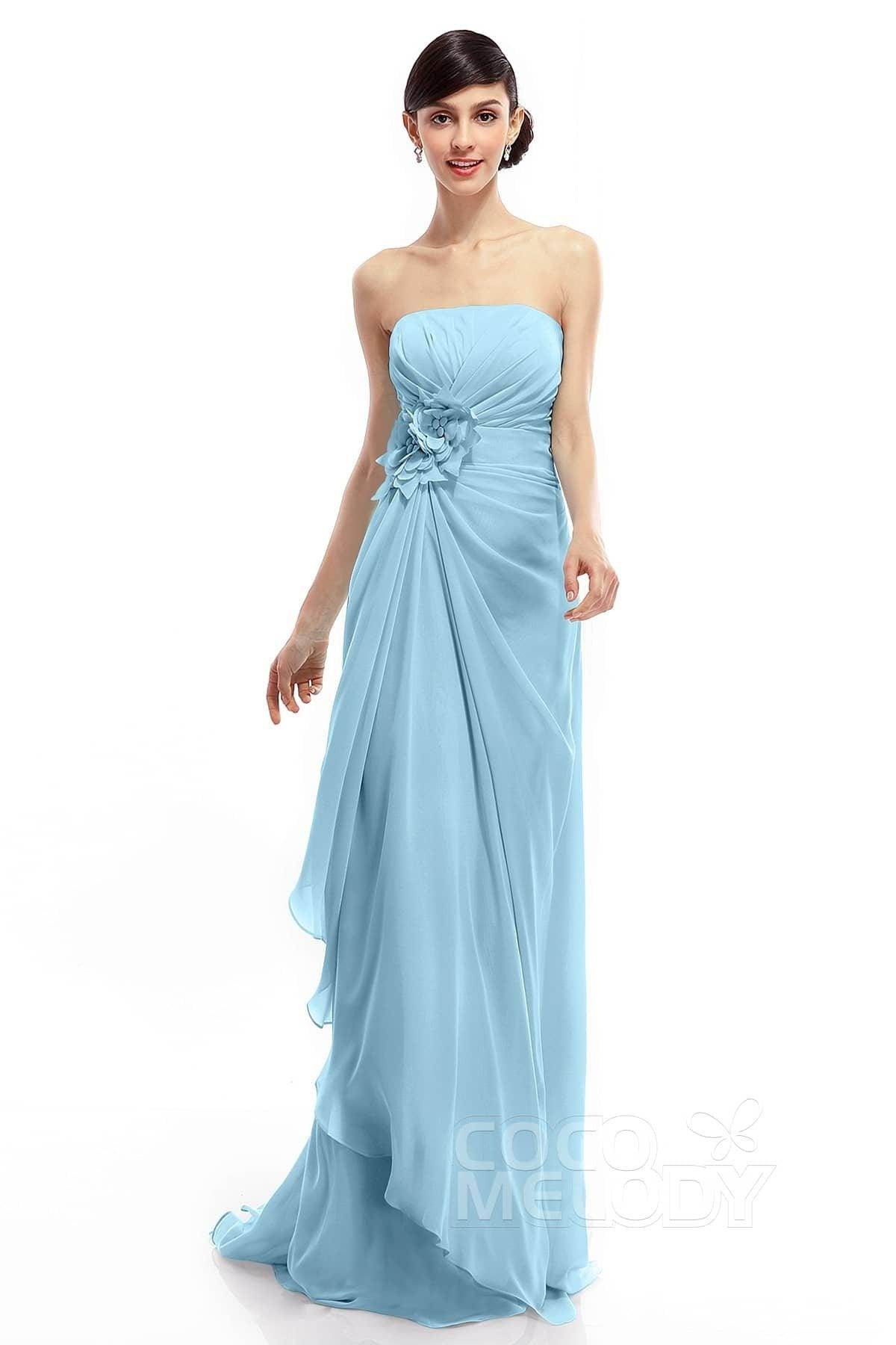 Sheath Sweep Train Chiffon Bridesmaid Dresses COLT1400B
