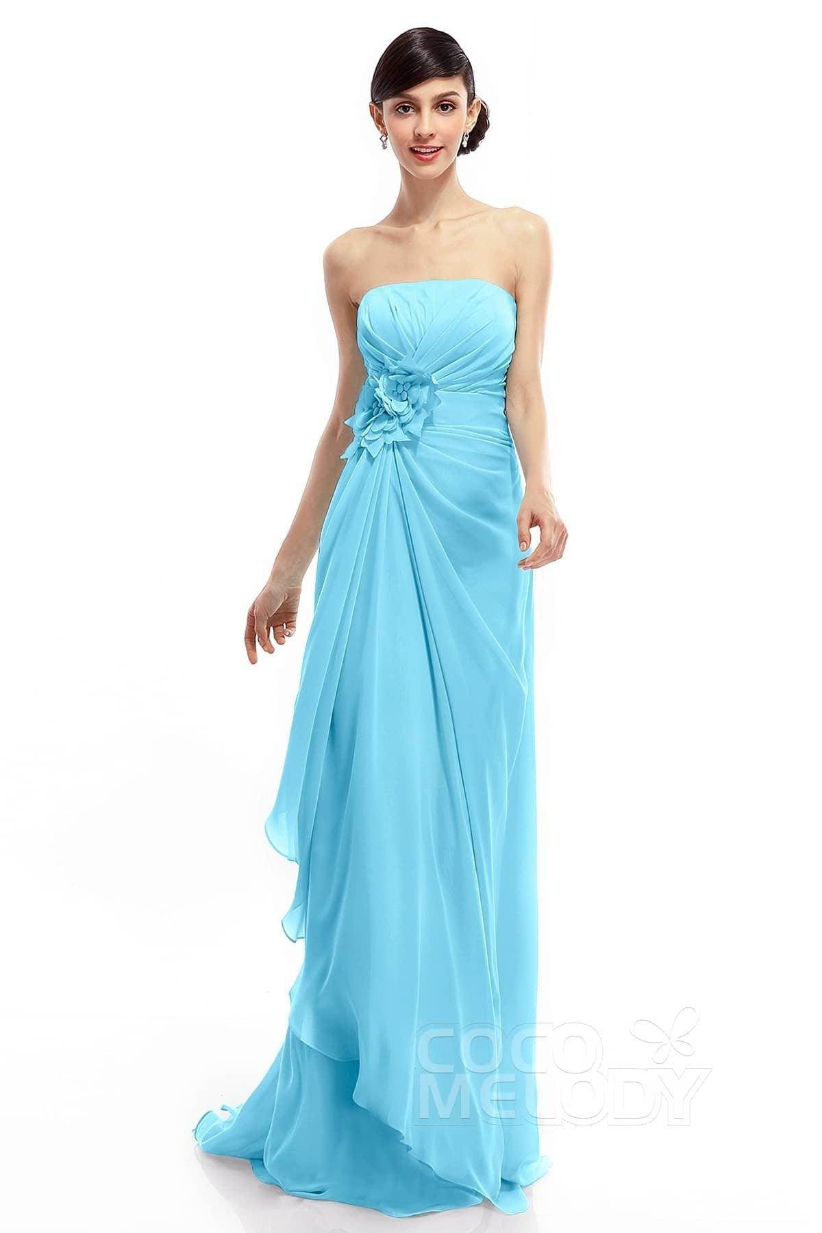 Sheath Sweep Train Chiffon Bridesmaid Dresses COLT1400B
