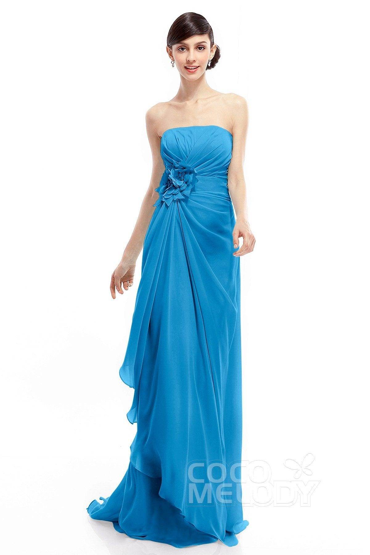 Sheath Sweep Train Chiffon Bridesmaid Dresses COLT1400B