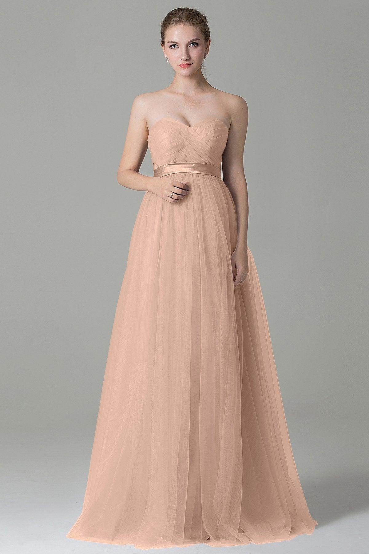 Sheath-Column Floor Length Tulle Bridesmaid Dress COZF1500B
