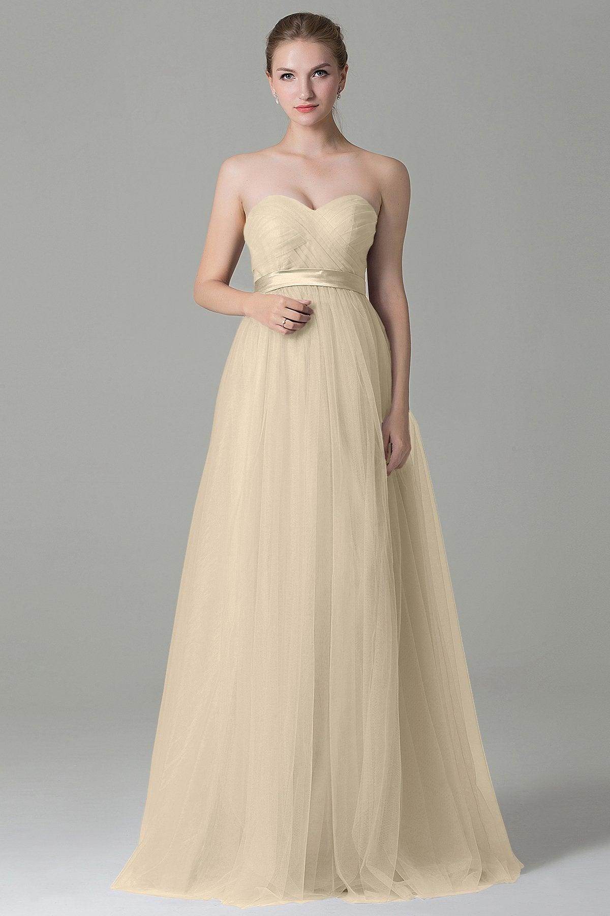 Sheath-Column Floor Length Tulle Bridesmaid Dress COZF1500B