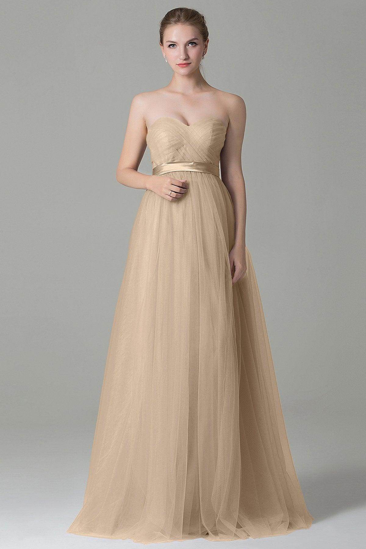 Sheath-Column Floor Length Tulle Bridesmaid Dress COZF1500B