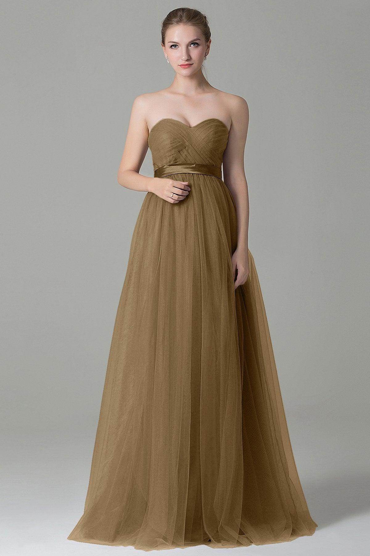 Sheath-Column Floor Length Tulle Bridesmaid Dress COZF1500B