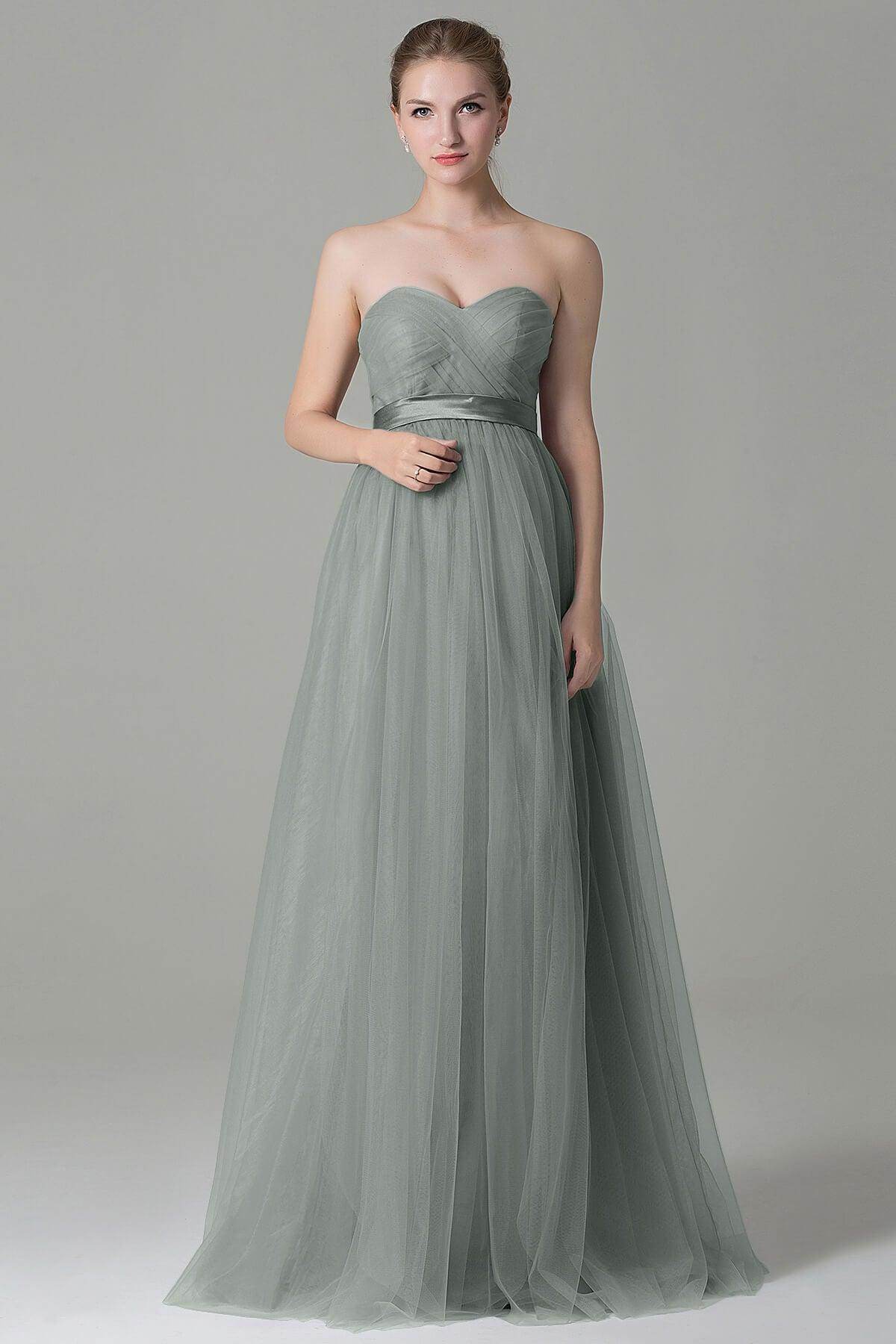 Sheath-Column Floor Length Tulle Bridesmaid Dress COZF1500B