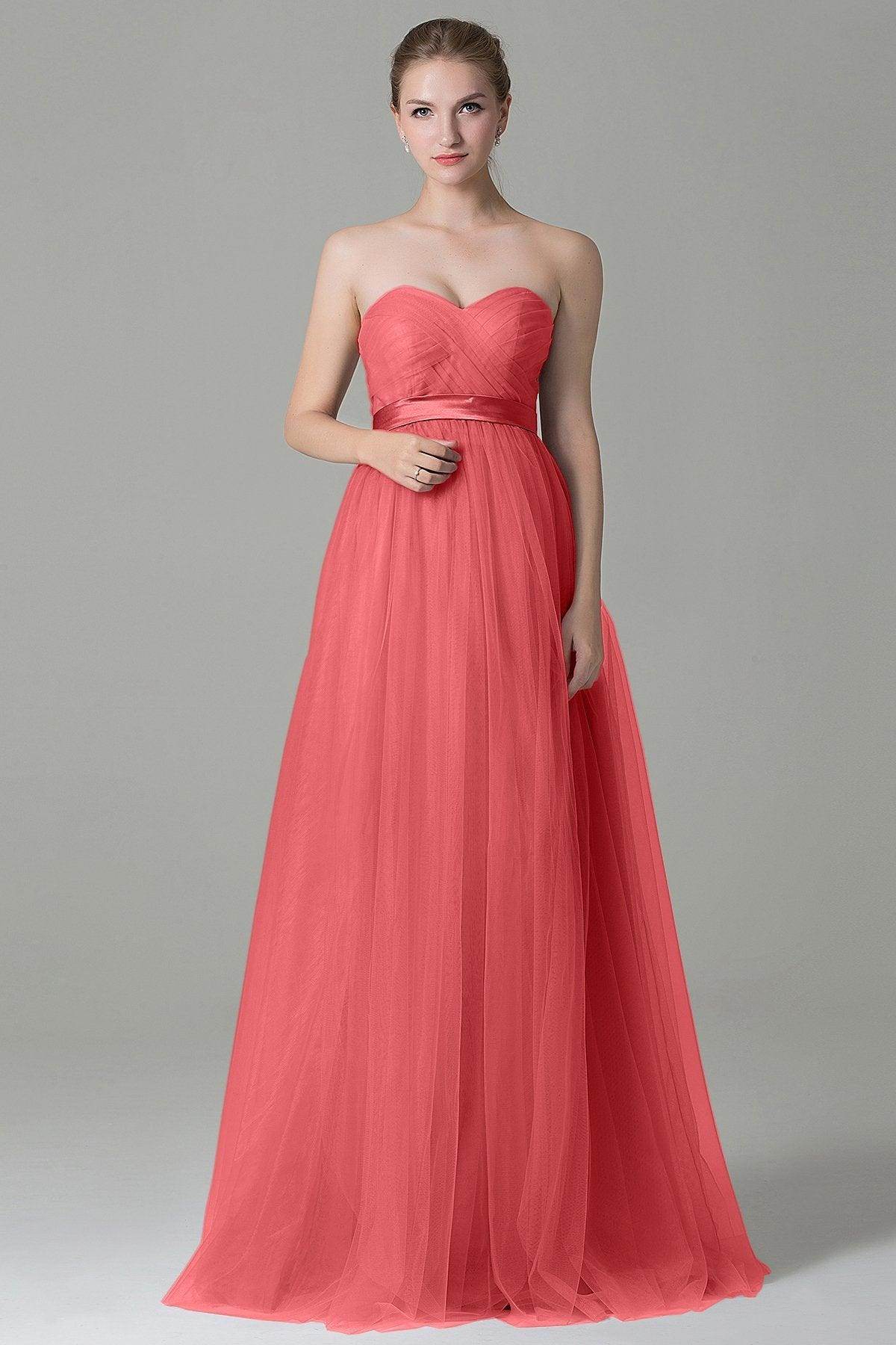 Sheath-Column Floor Length Tulle Bridesmaid Dress COZF1500B