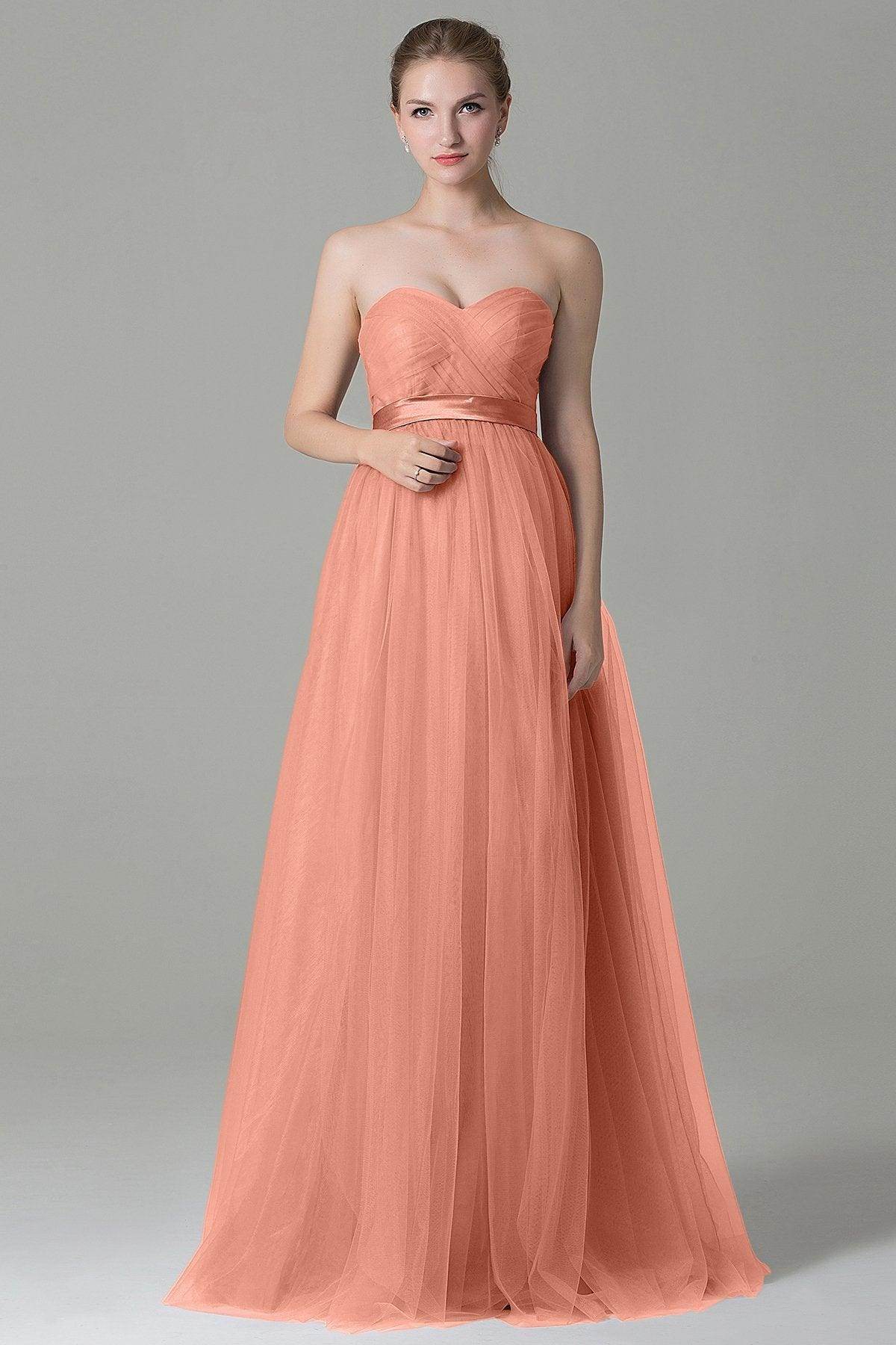 Sheath-Column Floor Length Tulle Bridesmaid Dress COZF1500B