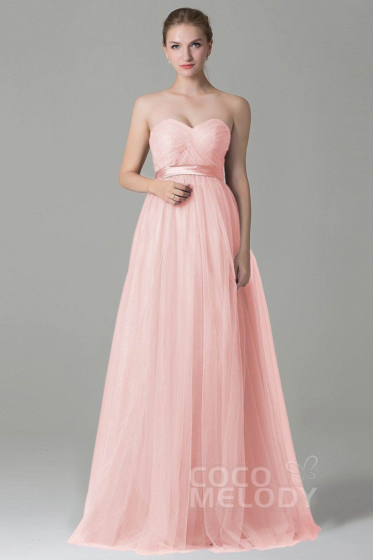 Sheath-Column Floor Length Tulle Bridesmaid Dress COZF1500B