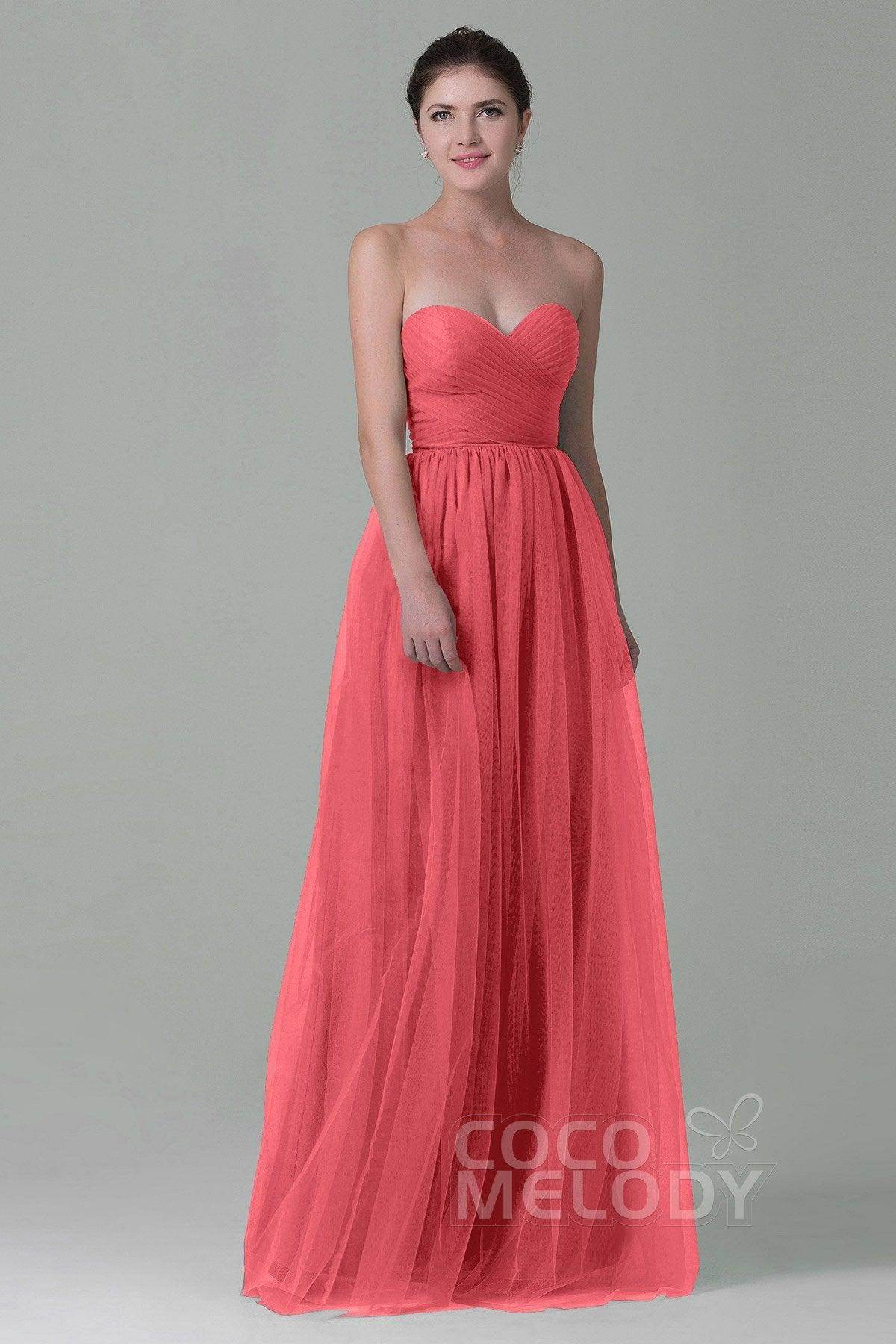 Sheath-Column Floor Length Tulle Bridesmaid Dress COZF1500E
