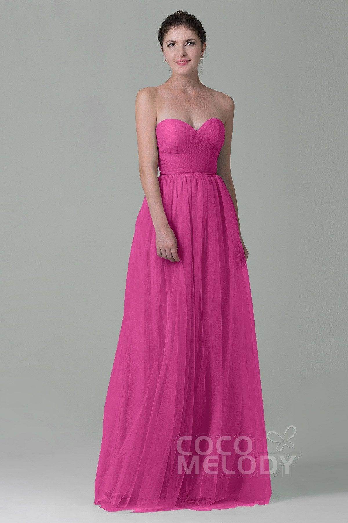 Sheath-Column Floor Length Tulle Bridesmaid Dress COZF1500E