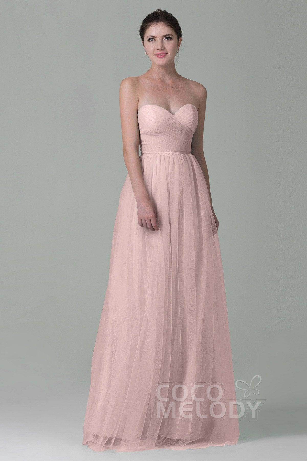Sheath-Column Floor Length Tulle Bridesmaid Dress COZF1500E