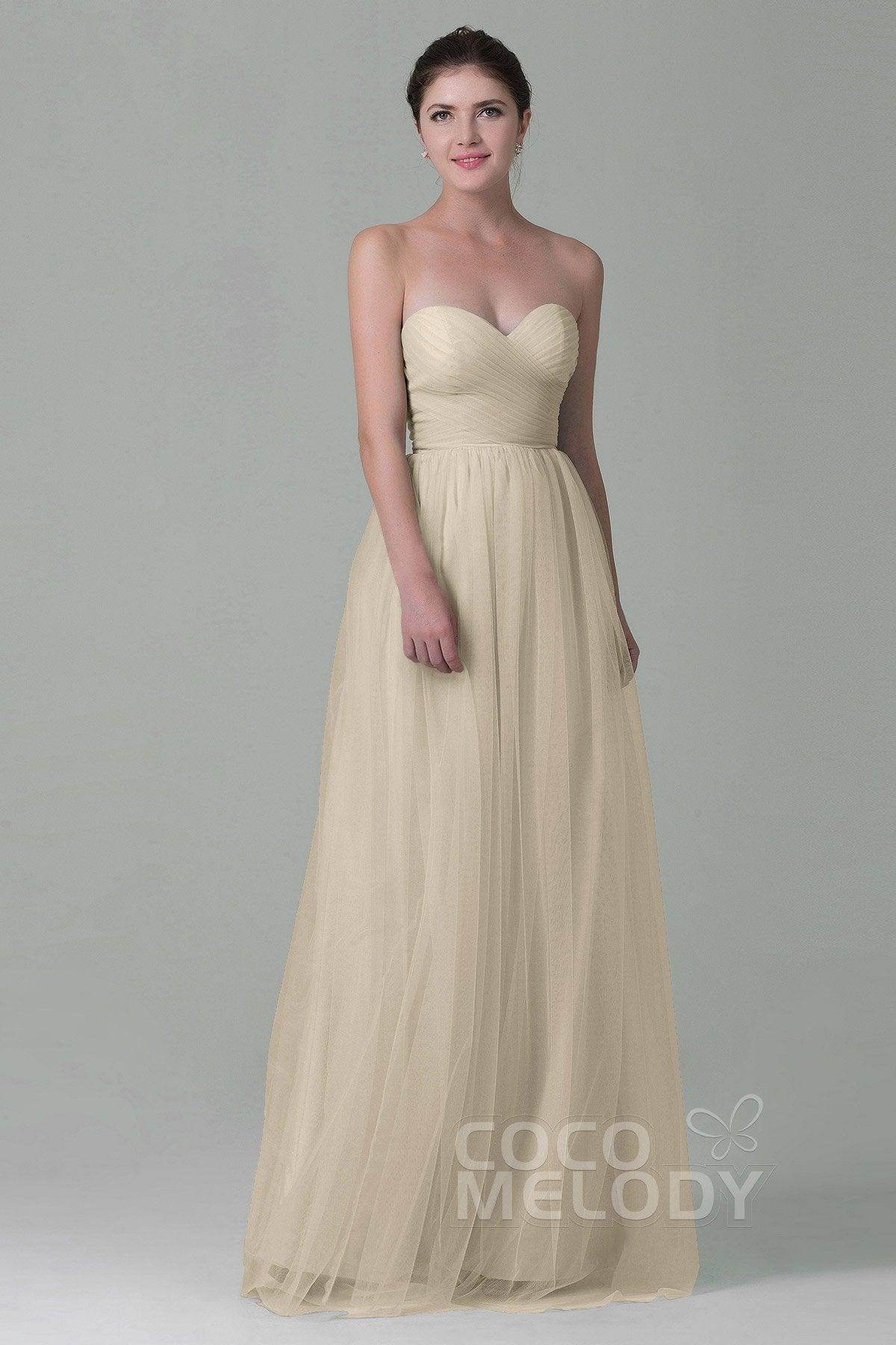 Sheath-Column Floor Length Tulle Bridesmaid Dress COZF1500E