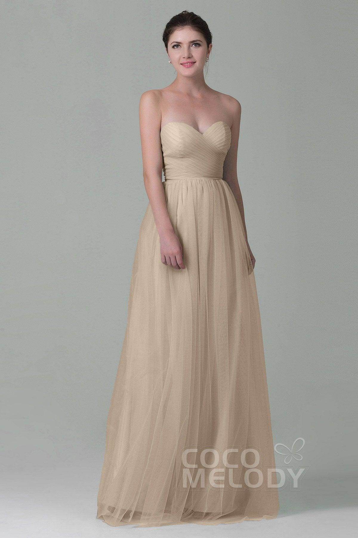 Sheath-Column Floor Length Tulle Bridesmaid Dress COZF1500E