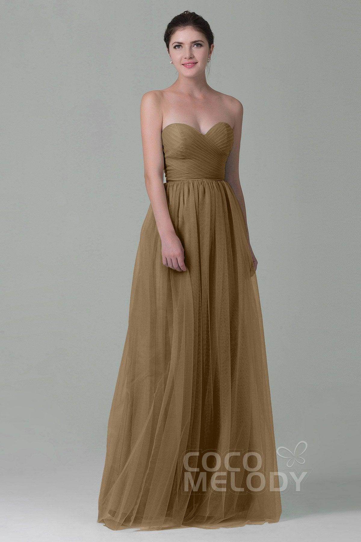 Sheath-Column Floor Length Tulle Bridesmaid Dress COZF1500E