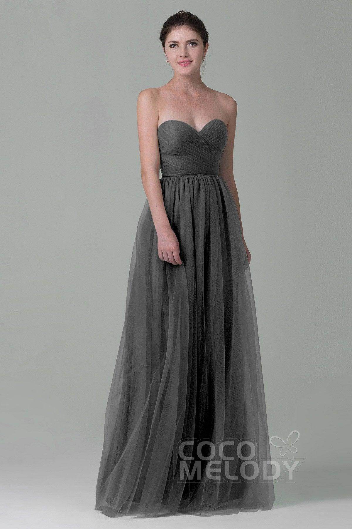 Sheath-Column Floor Length Tulle Bridesmaid Dress COZF1500E