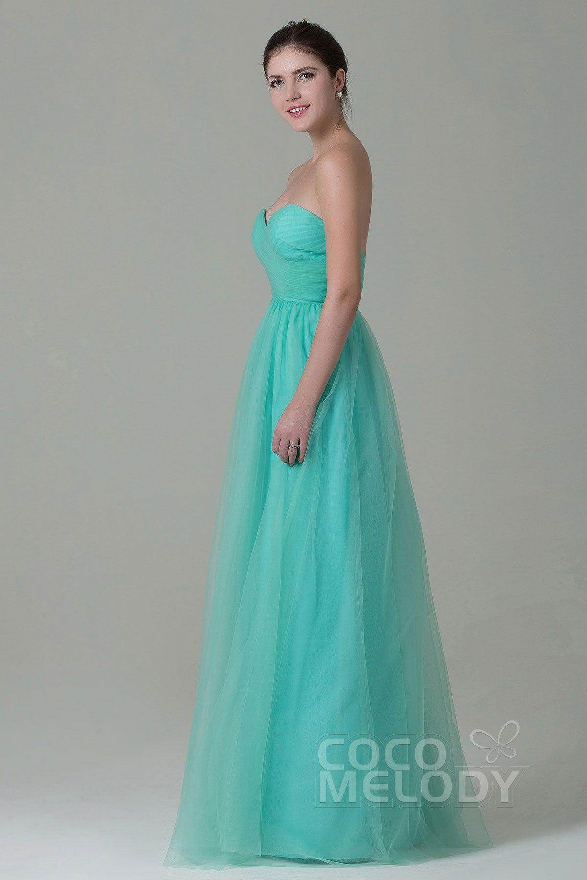 Sheath-Column Floor Length Tulle Bridesmaid Dress COZF1500E