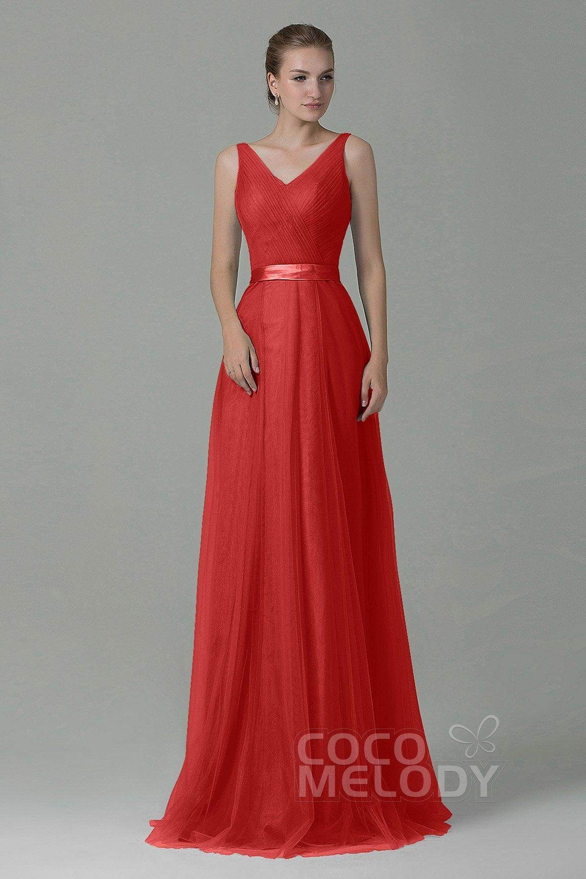 Sheath-Column Floor Length Tulle Bridesmaid Dress COZF1500F