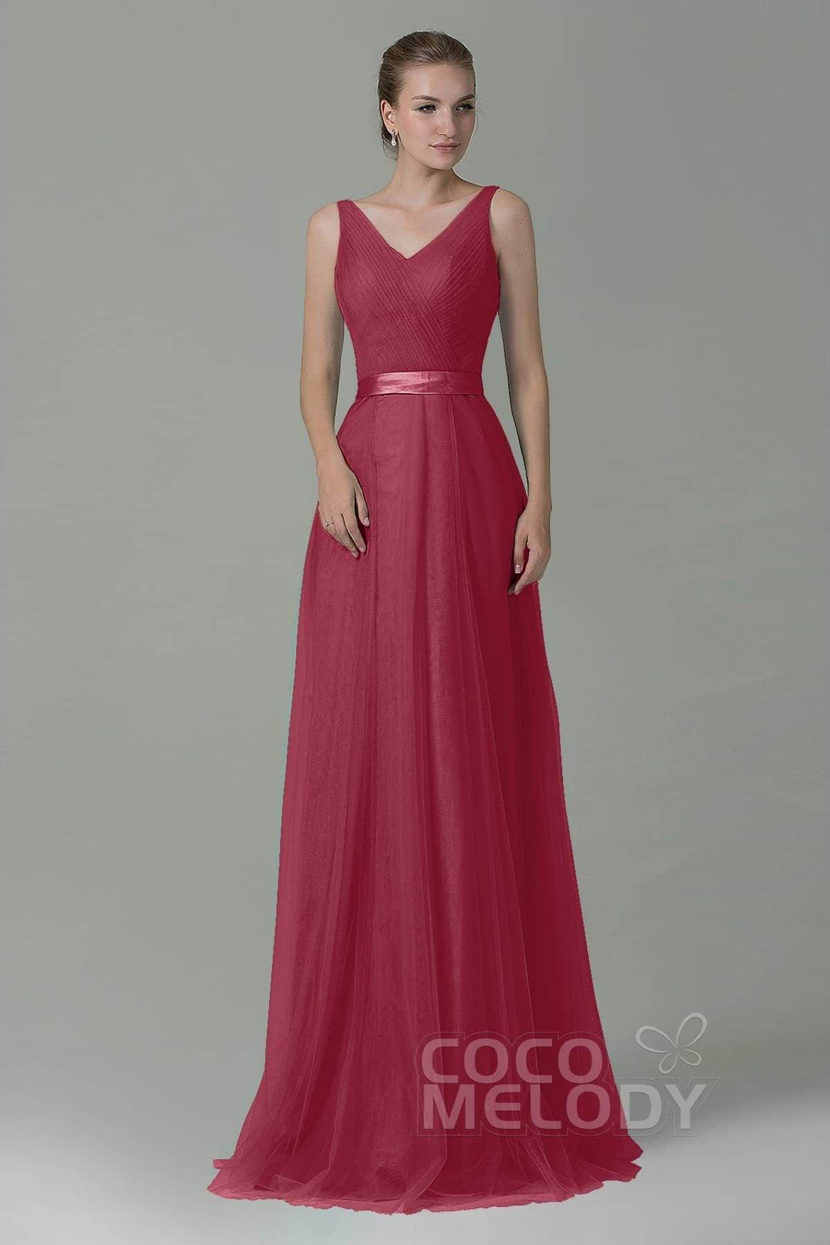 Sheath-Column Floor Length Tulle Bridesmaid Dress COZF1500F